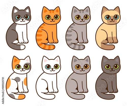 Cute cartoon cats different colors set