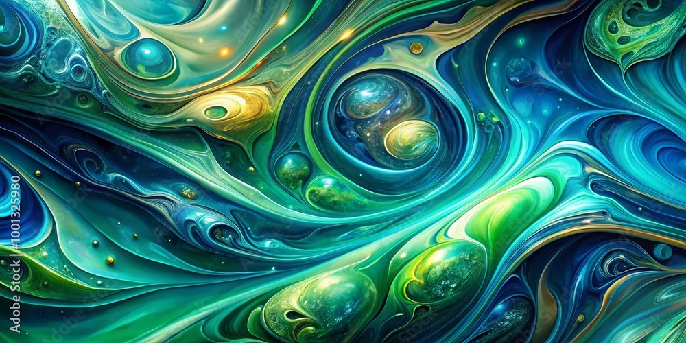 Vibrant, swirling patterns of iridescent blues and greens evoke a sense of luxury and sophistication against a Vibrant, swirling patterns of iridescent blues and greens evoke a sense of luxury and sophistication against a