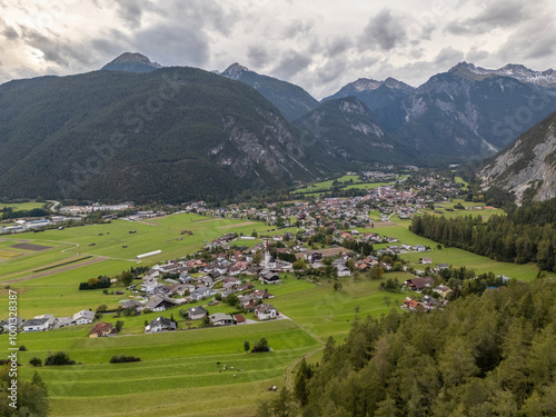 Aerial drone photo of the mountain town named Nassereith in Austria. photo