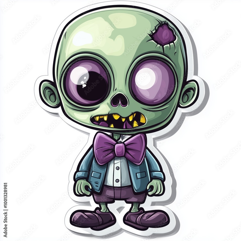 Fototapeta premium Cartoon zombie character with a bow tie, isolated on white background.