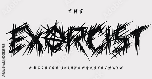 Crazy jagged alphabet, wall scratched letters, eerie chaotic font for punk thriller logo, creepy headline, rebellious typography, spiky edgy typographic design. Vector typeset.