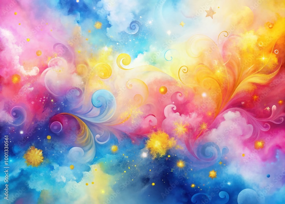 Vibrant watercolor splatters and swirls in shades of pink, blue, and yellow create a whimsical, dreamy background Vibrant watercolor splatters and swirls in shades of pink, blue, and yellow create a whimsical, dreamy background