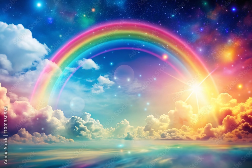 Vibrant, whimsical background featuring a stunning rainbow that gradates from soft pastel hues to bold, bright colors,