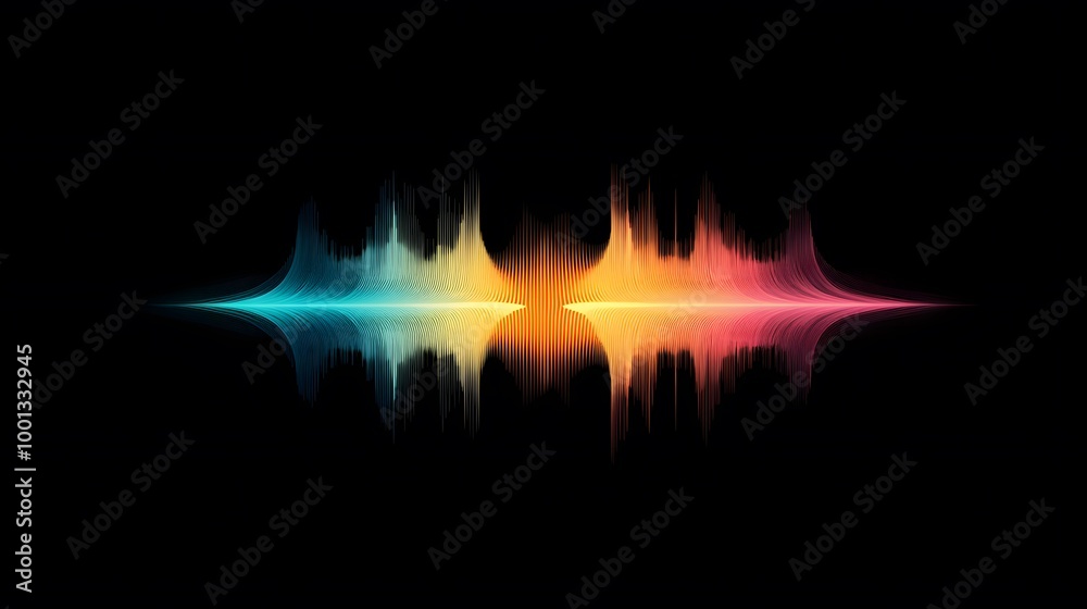 Naklejka premium Audio Waves Frequency, Colorful Graphics on Black Background, Abstract Image, Texture, Pattern Background, Wallpaper, Cover and Screen of Smartphone, PC, Laptop, 9:16 and 16:9 Format