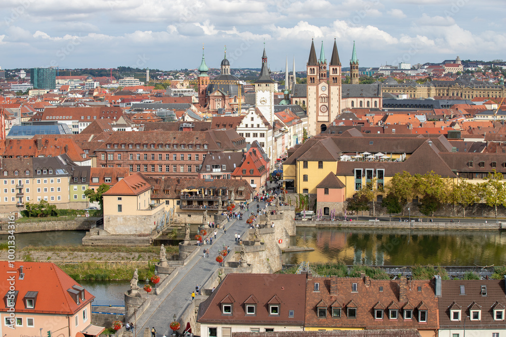 Fototapeta premium Photo of the skyline with church towers in the Germany city named Würzburg