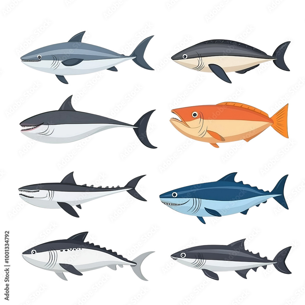 Various cartoon fish, white isolate background Various cartoon fish, white isolate background
