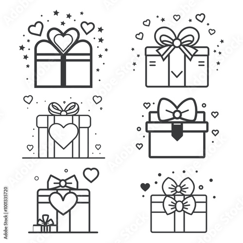 Set of wedding gift box icon isolated on white background