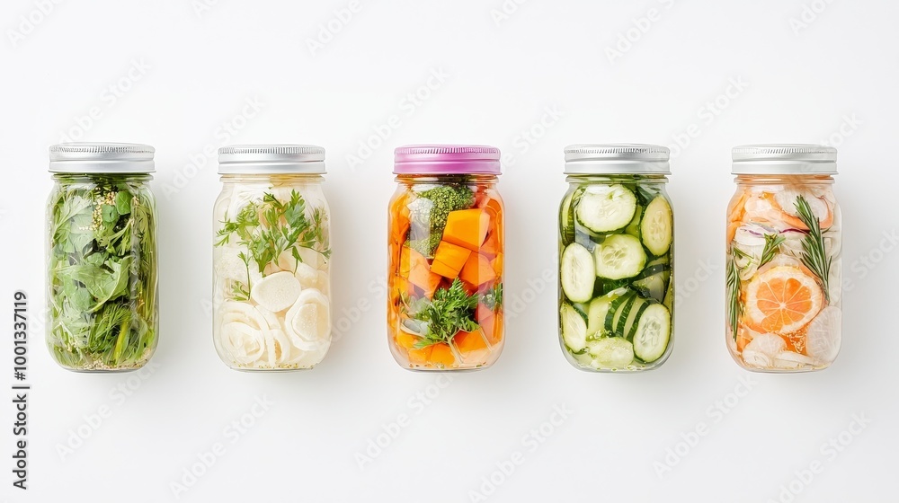 Pickled vegetables on solid white background, single object Pickled vegetables on solid white background, single object