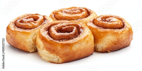 Cinnamon rolls on solid white background, single object