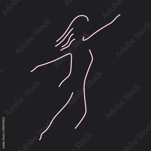 Woman Body. Beautiful fitness figure. Beauty logo. Black background. Erotic lady poses drawn lines. Vector illustration