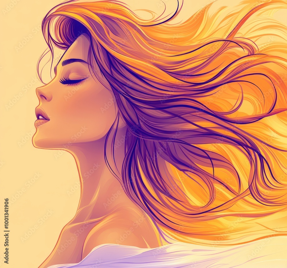 Ethereal beauty with flowing golden locks in a dreamlike sunset glow Ethereal beauty with flowing golden locks in a dreamlike sunset glow
