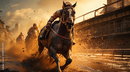 horse racing with golden silhouette.