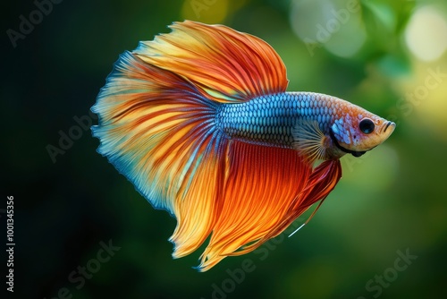 fighting fish,Multi color Siamese fighting fish(halfmoon),Betta splendens,on nature background with clipping path - generative ai