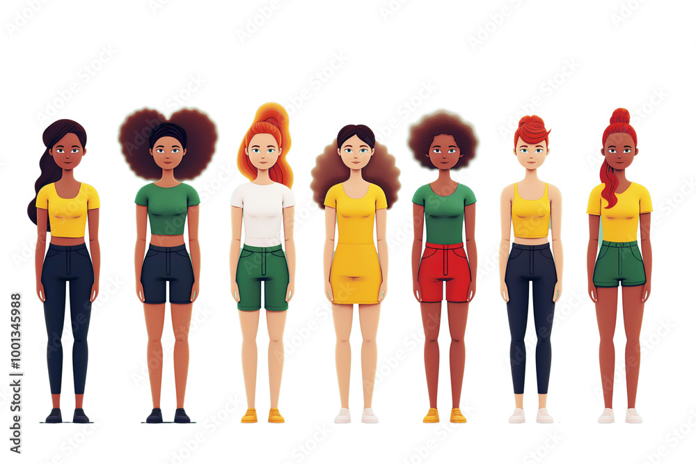 Fototapeta premium Woman of different diversity style. Diverse females. Die cut transparent.