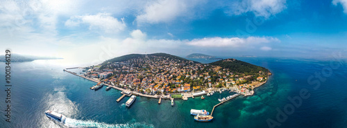 Heybeliada Island in Istanbul, Turkey. Heybeliada is the second largest of the Princes Islands in the Sea of Marmara. Drone shot. photo