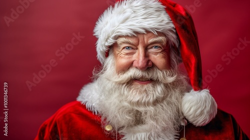 Santa Claus on a red background looking at the camera