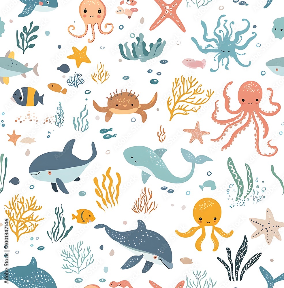 A seamless pattern of cute sea animals A seamless pattern of cute sea animals