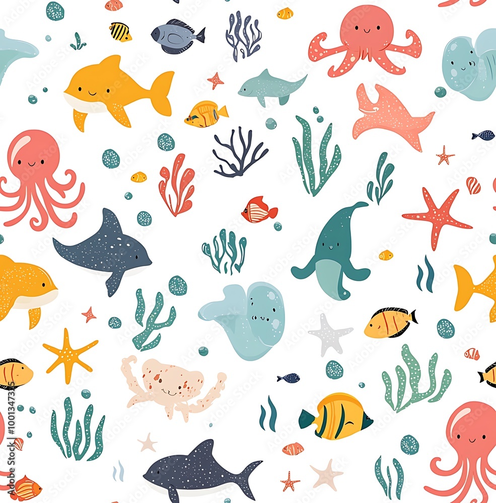 A seamless pattern of cute sea animals A seamless pattern of cute sea animals