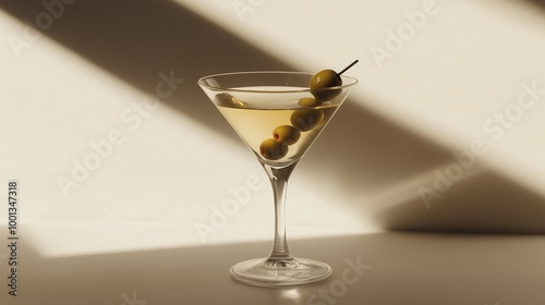 A high-definition shot of a classic martini with an olive garnish, served in a crystal-clear martini glass on a white background.