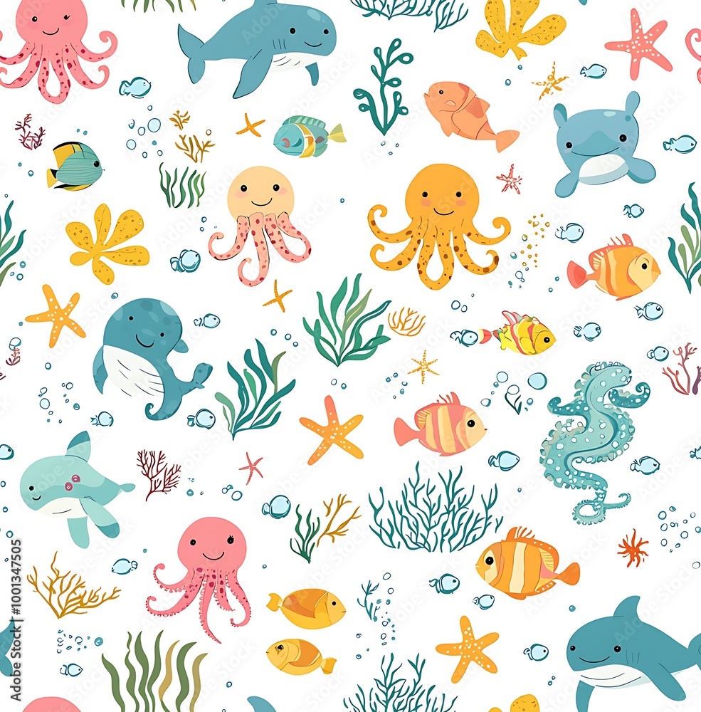 A seamless pattern of cute sea animals A seamless pattern of cute sea animals