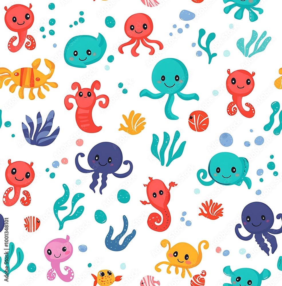 A seamless pattern of cute sea animals A seamless pattern of cute sea animals