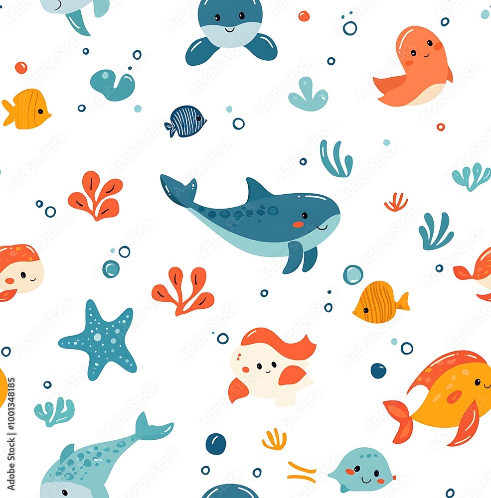 A seamless pattern of cute sea animals A seamless pattern of cute sea animals
