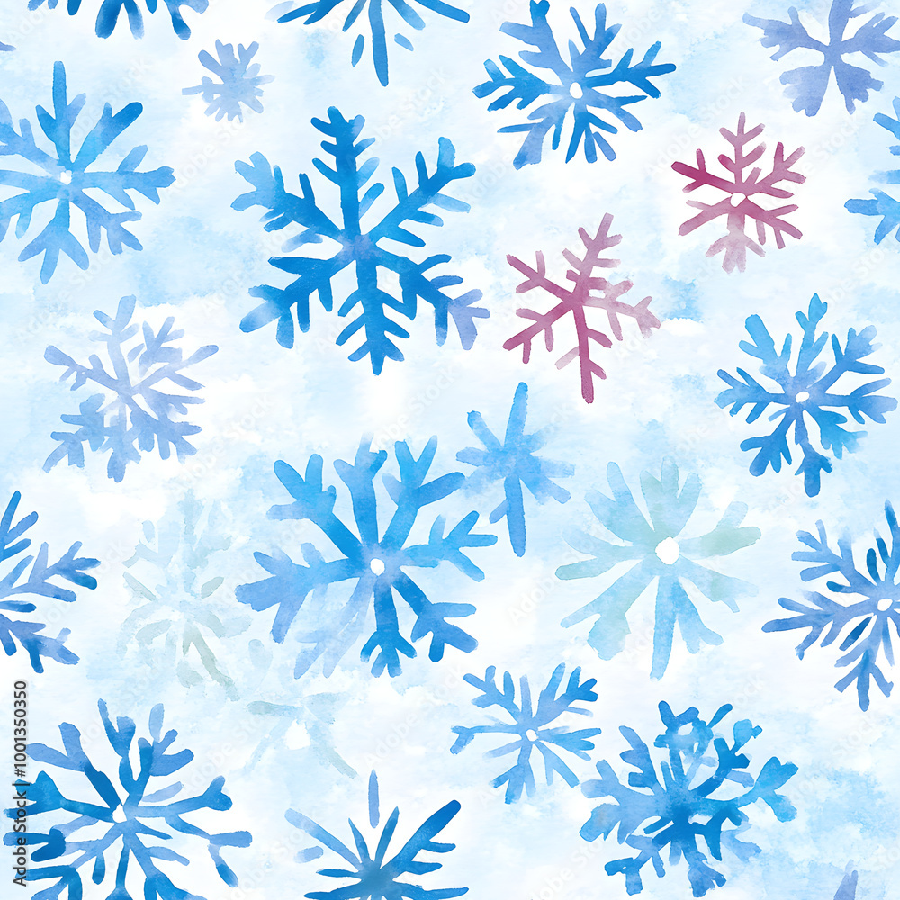 Watercolor seamless pattern with snowflakes. Christmas, Happy New Year or winter time pattern. Print for fabric, textile, paper, interior, gift paper. Blue and white. Watercolor seamless pattern with snowflakes. Christmas, Happy New Year or winter time pattern. Print for fabric, textile, paper, interior, gift paper. Blue and white.