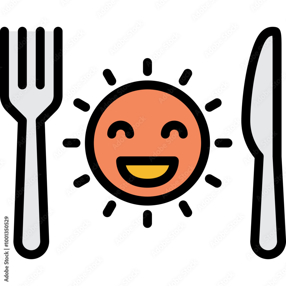 breakfast meal for morning food and cutlery filled outline icon