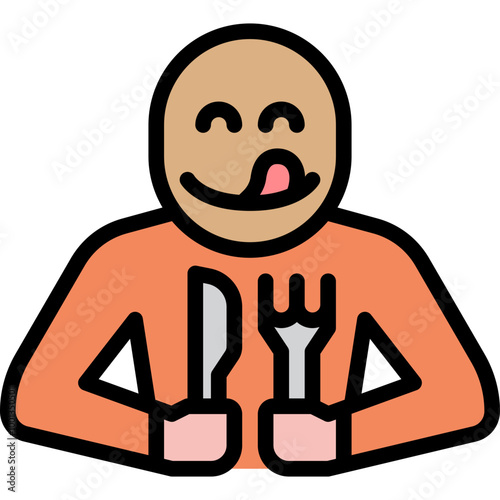 the consumer feels yummy or delicious when eating food filled outline icon