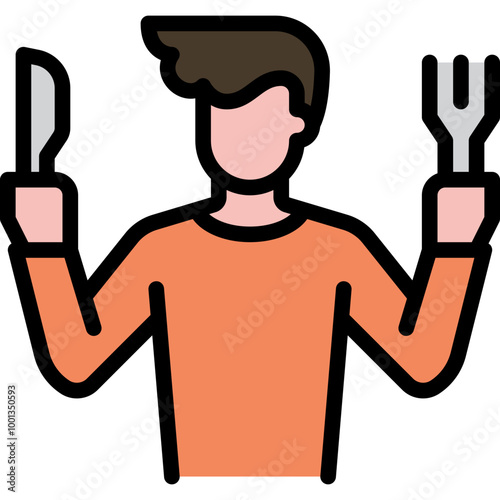 consumer man ready to eat or savor food filled outline icon