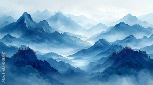 Wallpaper Mural Beautiful Mountains of Serene Landscape, generative AI Torontodigital.ca