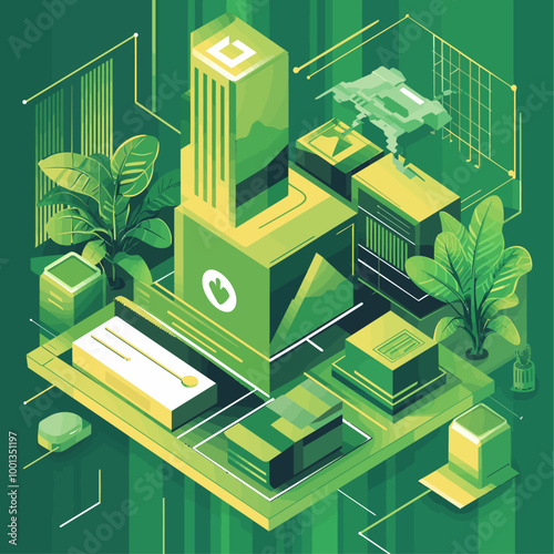 Isometric Sustainable Packaging Design, Eco Friendly