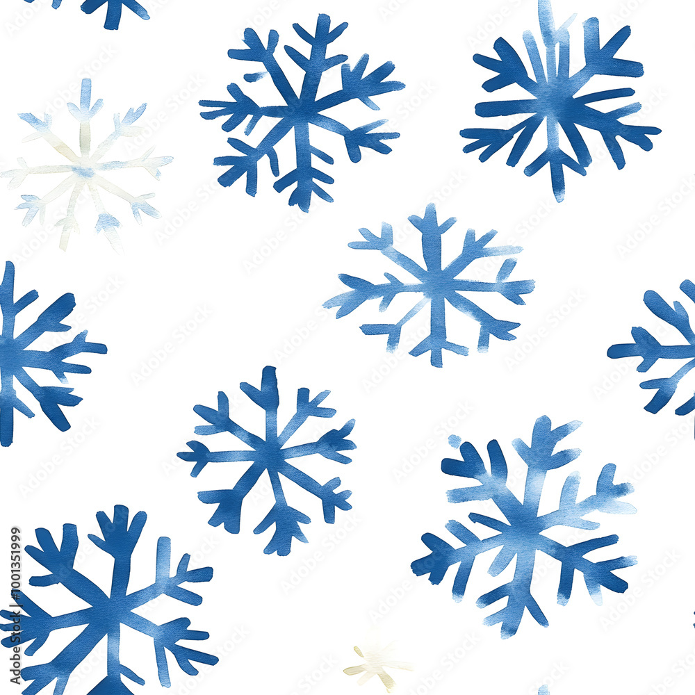 Watercolor seamless pattern with snowflakes. Christmas, Happy New Year or winter time pattern. Print for fabric, textile, paper, interior, gift paper. Blue and white. Watercolor seamless pattern with snowflakes. Christmas, Happy New Year or winter time pattern. Print for fabric, textile, paper, interior, gift paper. Blue and white.