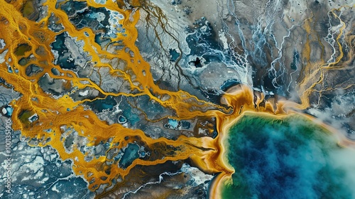 Wallpaper Mural Aerial view of a geothermal area with colorful mineral deposits and hot springs Torontodigital.ca