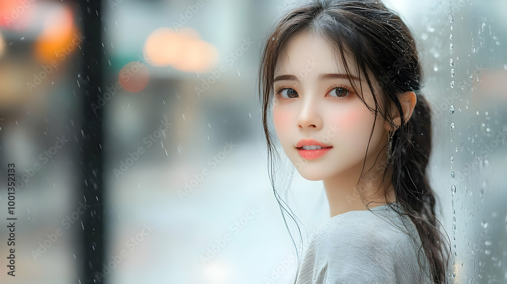 Rainy Day Beauty: A Woman Smiles in the Rain Rainy Day Beauty: A Woman Smiles in the Rain
