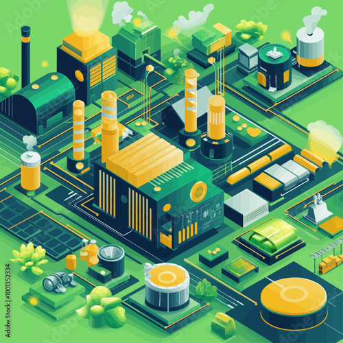 Isometric Eco-Friendly Manufacturing Vector Illustration photo