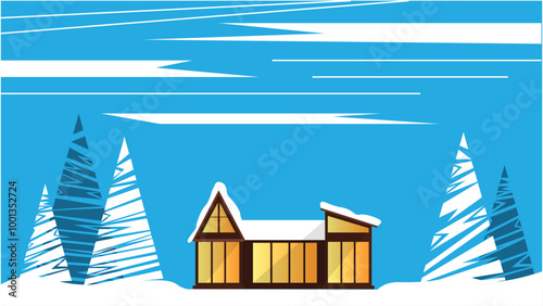 Winter Cabin in the Forest Landscape. Nature and rural living during cold season vector