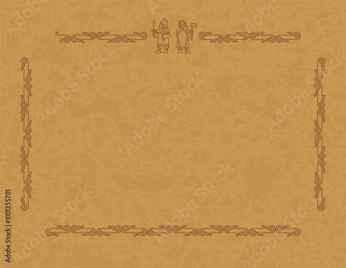 Medieval Background Template - Viking Warriors, Spirals, Lines Frame