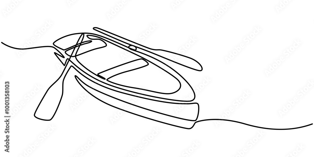 Single continuous line drawing canoe trails and rafting club with ...