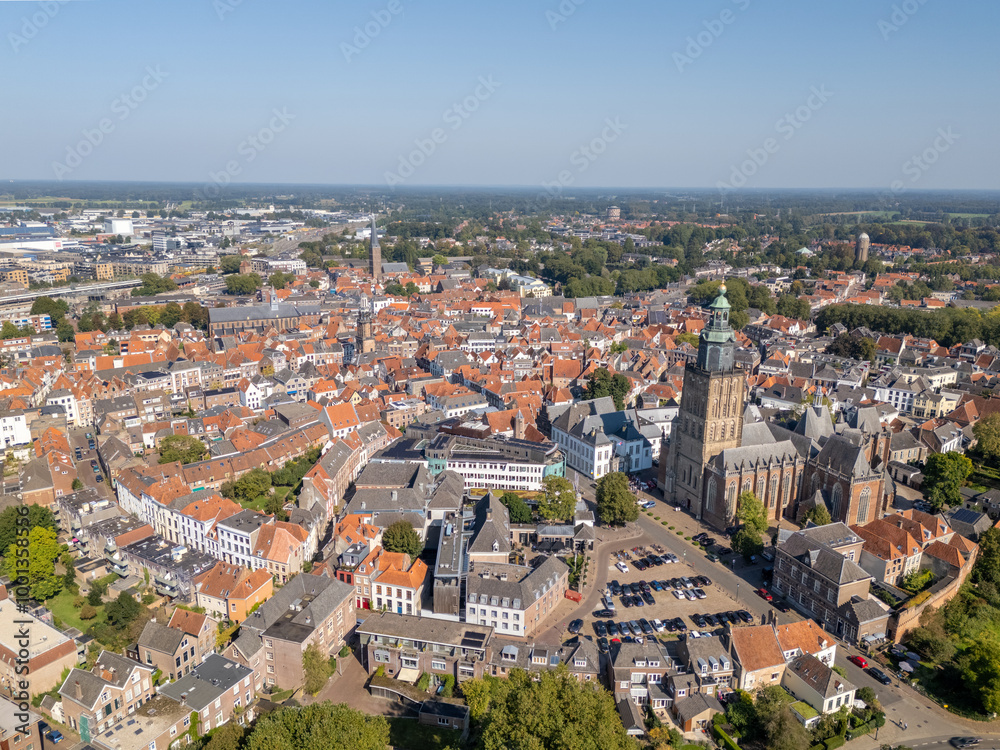Fototapeta premium Aerial drone photo of the city Zutphen in the Netherlands