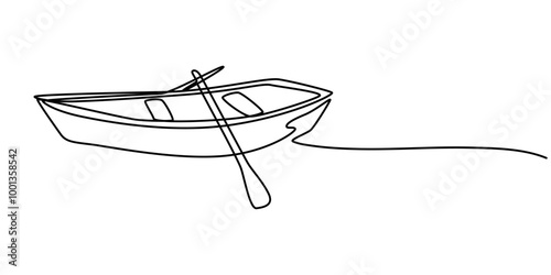 Single continuous line drawing canoe trails and rafting club with kayaking equipment. Vintage mountain, rafting, kayaking, paddling, canoeing camping.Outdoor Sports Continuous Line Editable Stroke