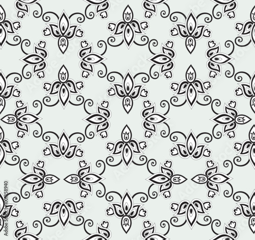 Arabesque floral seamless pattern. Flourish ornamental texture in retro style.