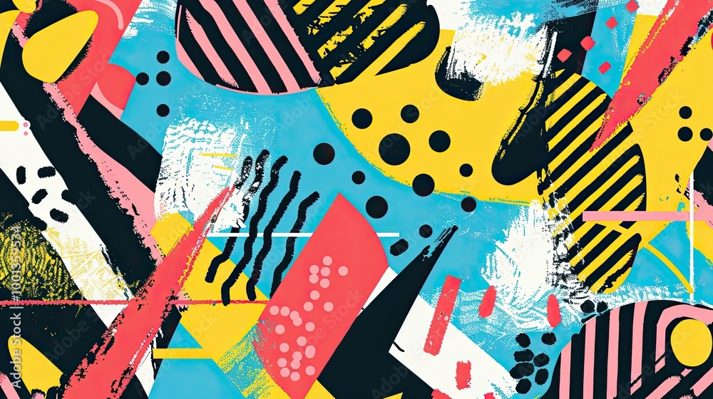 Geometric shapes vibrant colors and comic outlines in a dynamic 70s wallpaper Geometric shapes vibrant colors and comic outlines in a dynamic 70s wallpaper