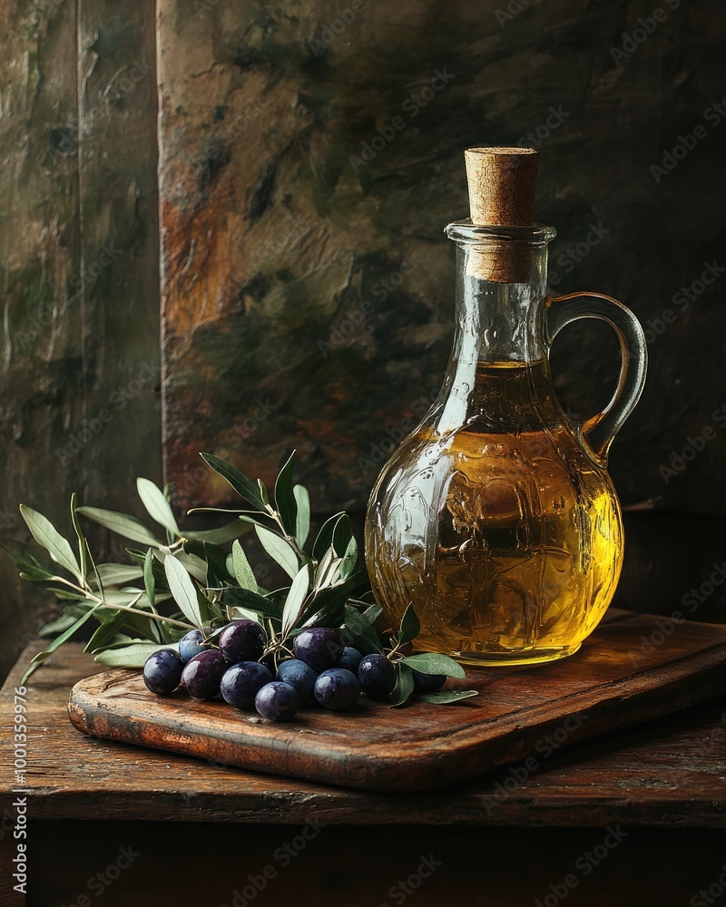 Oil and Olives in a Rustic Setting Oil and Olives in a Rustic Setting