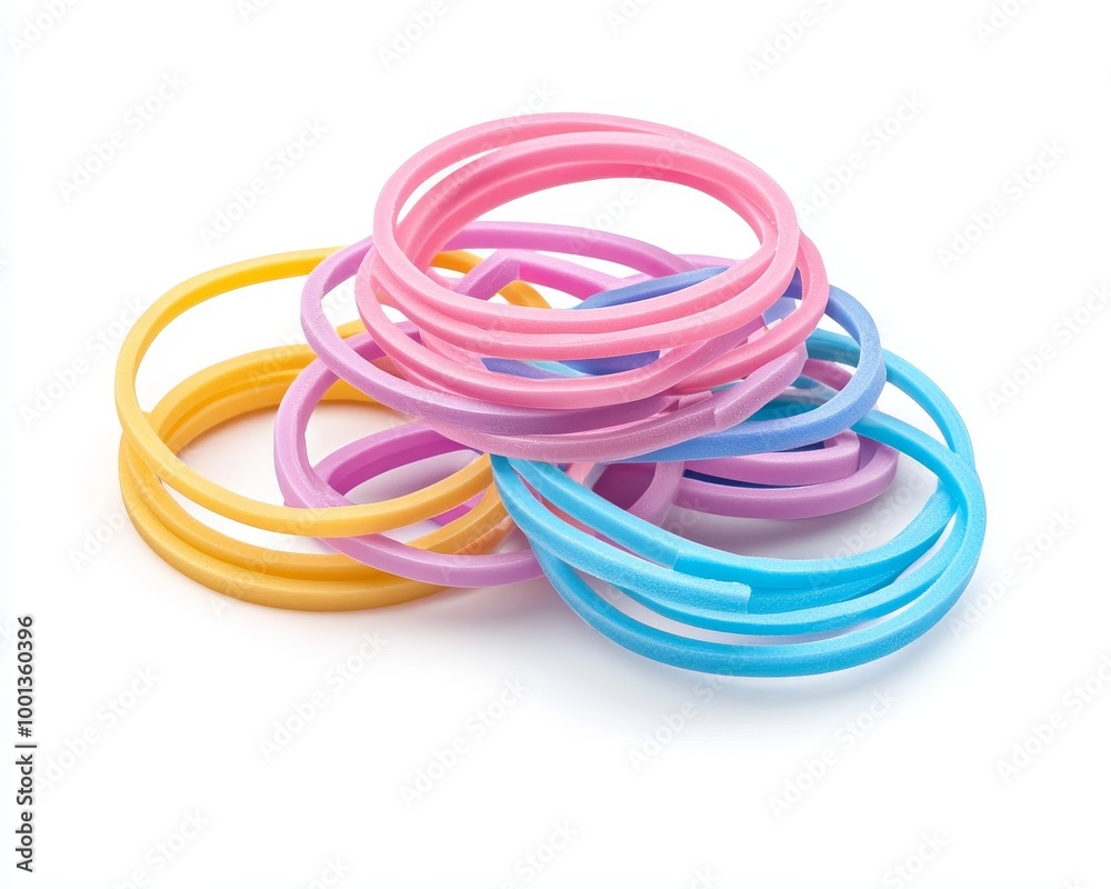 A pile of rubber bands on solid white background, single object A pile of rubber bands on solid white background, single object