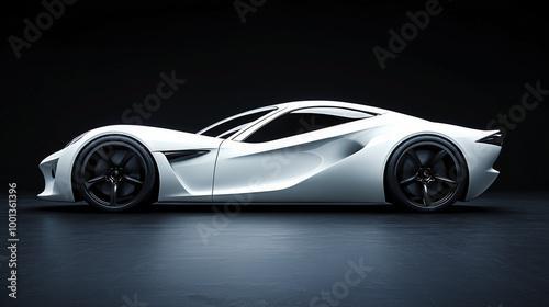 Modern white sports car on black background. Side view. sports. Illustrations
