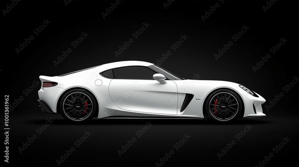 Naklejka premium Modern white sports car on black background. Side view. sports. Illustrations 
