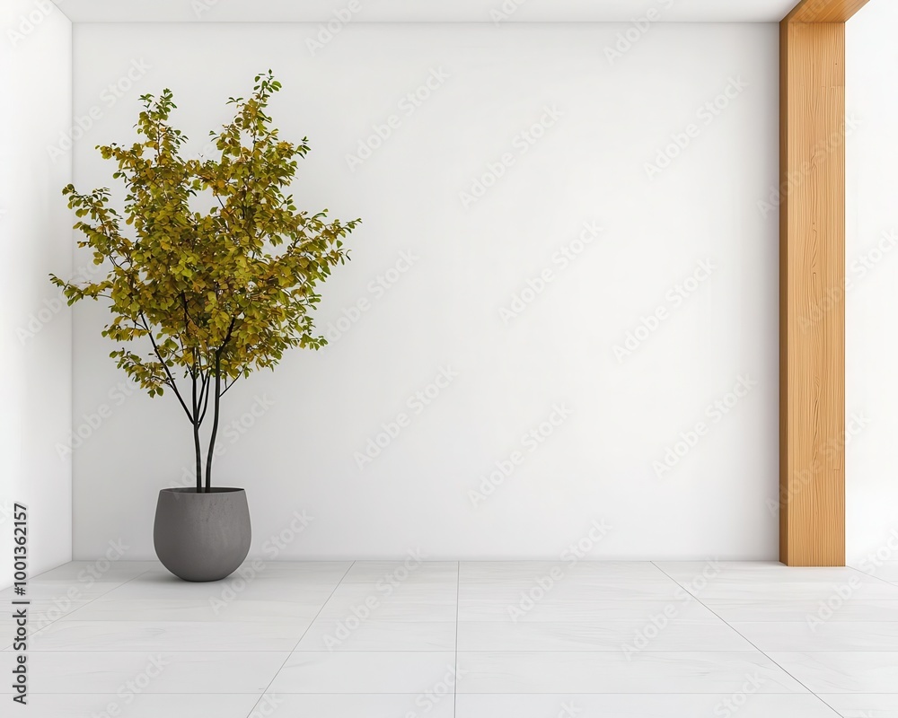 Fototapeta premium Modern home with a central atrium featuring a tall ginkgo tree, ginkgo atrium, timeless beauty