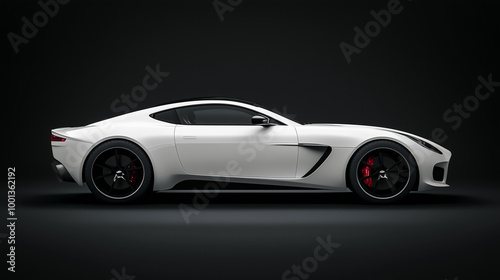 Modern white sports car on black background. Side view. sports. Illustrations 