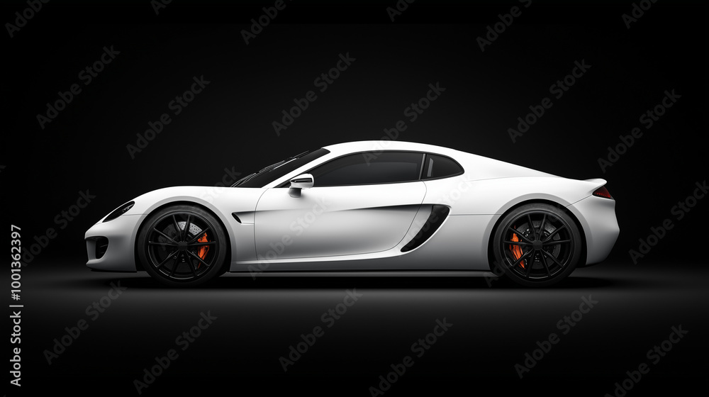 Fototapeta premium Modern white sports car on black background. Side view. sports. Illustrations 